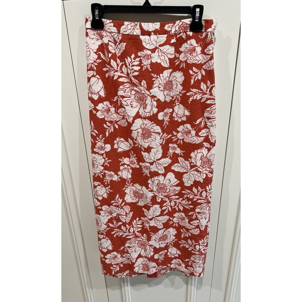 Old Navy Linen Blend Maxi‎ Pencil Skirt Size Small Orange & White Resort Aloha